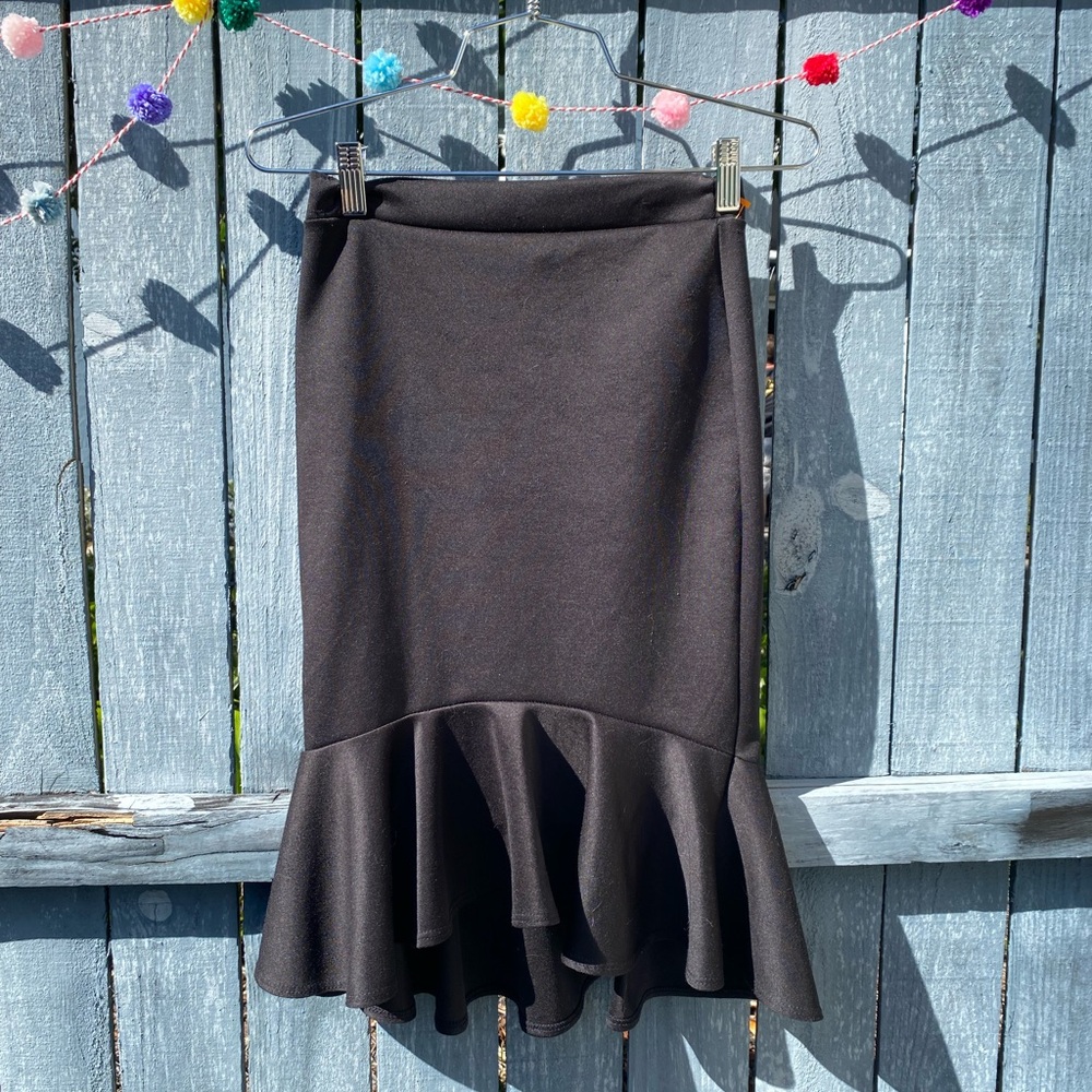 Black Pencil Skirt with Ruffle Hem